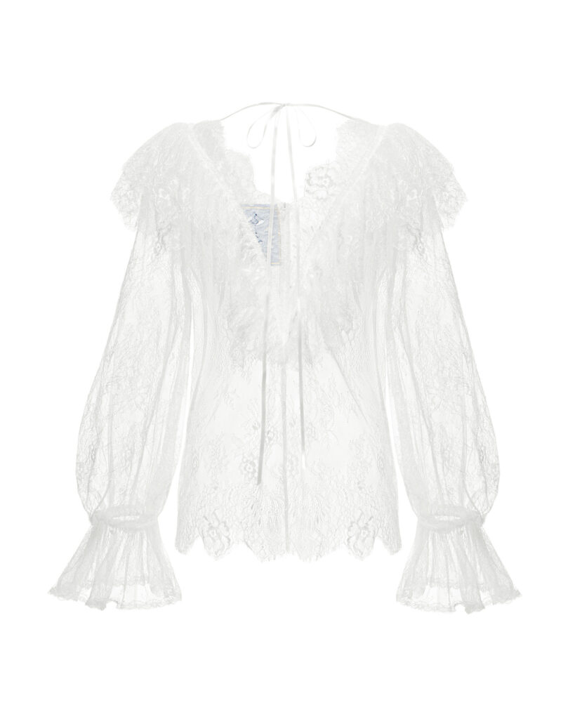 Блуза с обьемными рукавами, белый